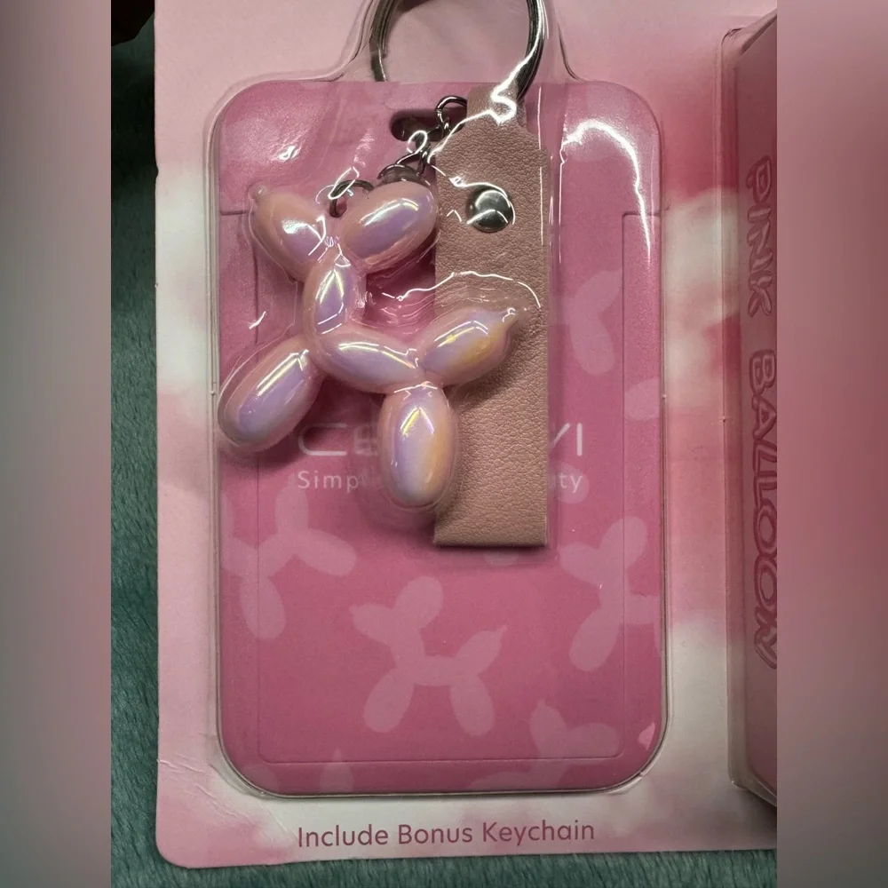 Pink Balloon Dog Keychain and Lip Balm Gift Set New